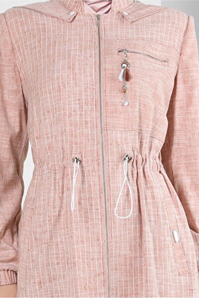 Alvina Çıkarılabilir Kapüşonlu Çizgili Trençkot 10767