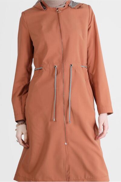 Alvina Beli Büzgülü Kapüşonlu Trençkot 10597