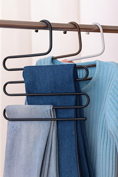 VENON 1 bucată Umeraș pentru haine din metal NEGRU, cu 5 niveluri, pentru șaluri, pentru pantaloni, pentru organizarea dulapului