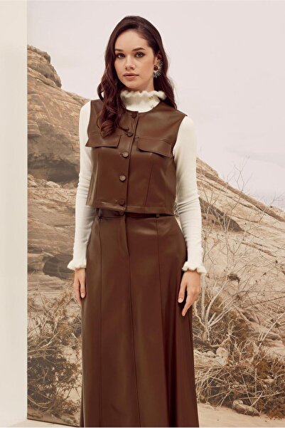 Alvina Artificial Leather Double Skirt Set 46033