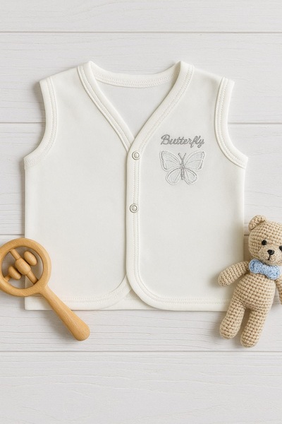 Baharda Nova %100 Pamuk Bebek Penye Yelek /Kız Erkek Unisex 2'li Set