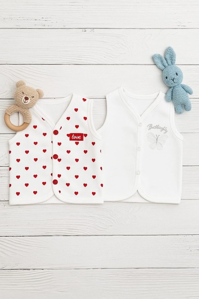 Baharda Nova %100 Pamuk Bebek Penye Yelek /Kız Erkek Unisex 2'li Set