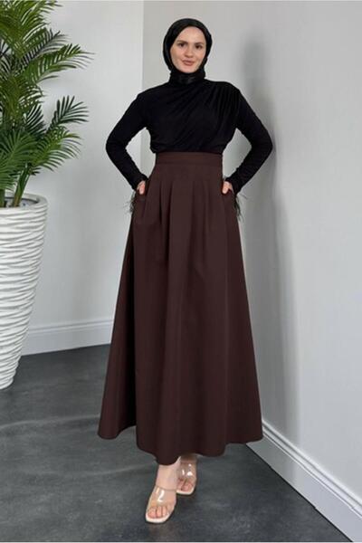 TRENDTESETTÜR ЖІНОЧА КАВОВА СКЛАДЕНА СПІДНИЦЯ З КИШЕНЯМИ T 2126