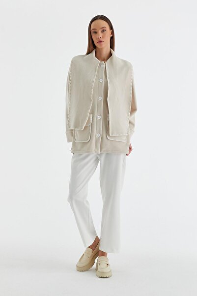 MARKALİSTE Stone Colored Fleece Pocket Cardigan