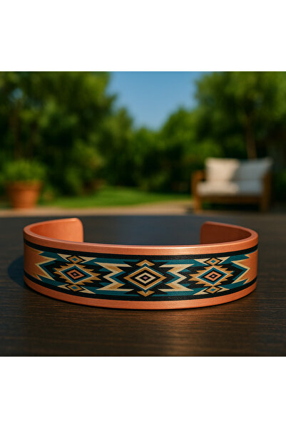 OSMANLI GÜMÜŞ Women's Copper Bracelet Ring Set - Nikita Model Special Edition Metal Box and Quartz Stone