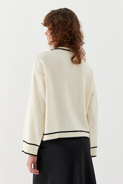MARKALİSTE Contrast Striped Knitwear Cardigan Cream
