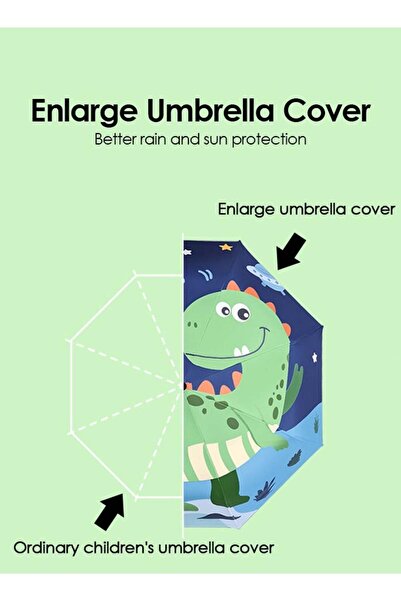 Bukela Children's Cartoon Dinosaur Folding Umbrella, Safe and Anti-Bounce, Manual Opening and Closing, Wind