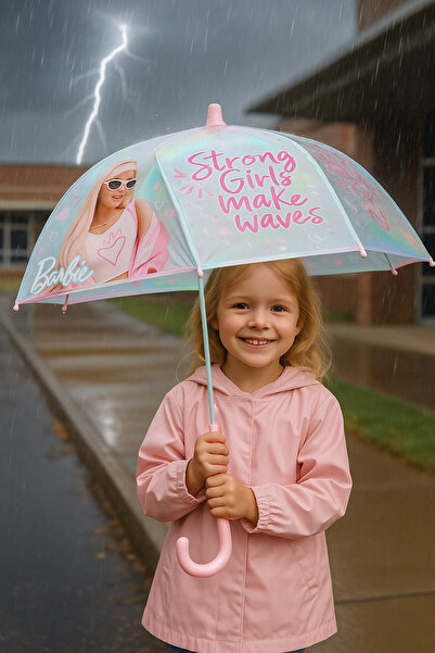 Barbie Strong Girl PVC Koruma Kılıflı Çocuk Şemsiyesi - 3 - 12 Yaş Arası Çap : 85 cm