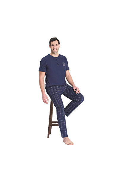 Over Sleep by Poleren Over Sleep 1753 Erkek Kısa Kol Uzun Alt Yazlık Pijama T...