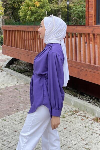 lamelif Hidden Button Closure Tunic Shirt Purple