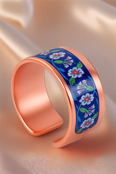 OSMANLI GÜMÜŞ Women's Copper Bracelet Ring Set - Sunflower Model Special Edition Metal Box and Quartz Stone