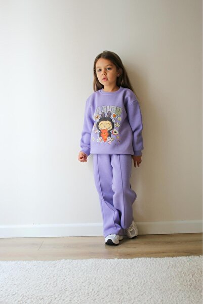 Aselin Kids Kız Çocuk Mor Labubu Desenli Eşofman Takımı Alt Üst Takım