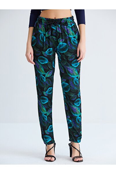 nurneva بنطلون نسائي بخصر مطاطي عالي الخصر ذو تصميم عادي مطبوع بنقشة الساكس