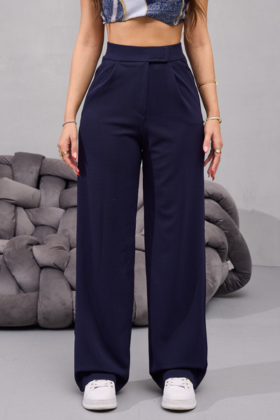 BİKELİFE Kadın Yüksek Bel Likralı Cırt Kapama Geniş Paça Palazzo Pantolon