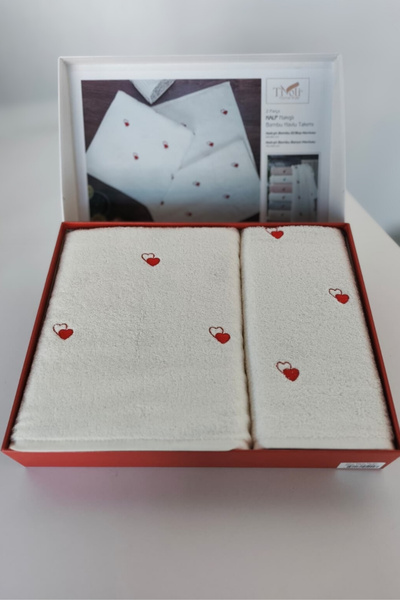 Sevim Набір бамбукових рушників для ванної кімнати з вишитим серцем, 2 шт. - М'які та стильні - Набір рушників для весілля, 2 шт. - Tivoli