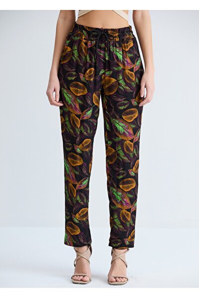 nurneva Γυναικείο παντελόνι με ελαστική μέση ψηλόμεσο κανονικό σχήμα εμπριμέ ...