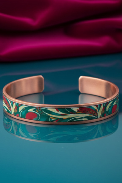 OSMANLI GÜMÜŞ Women's Copper Bracelet Ring Set - Garden Model Special Edition Metal Box and Quartz Stone