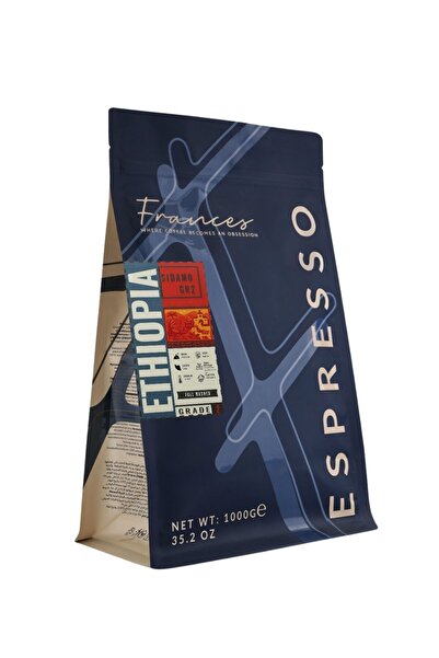 FRANCES %100 Arabica Ethiopia Sidamo GR2 Espresso | Orta-Koyu Kavrum | 1000 GR | Orta Gövde,Dolgun Tat