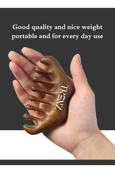 TRENZ مشط تدليك فروة الراس واسع الأسنان من الخشب الطبيعي من ترنز