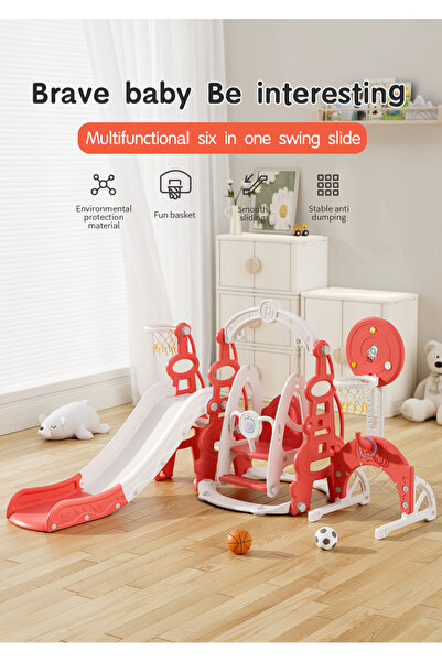 EVARO 6’sı 1 Arada Çok Fonksiyonlu Çocuk Oyun Set Basketbol, Salıncak, Kaydırak, Futbol Kalesi Atış Yeri