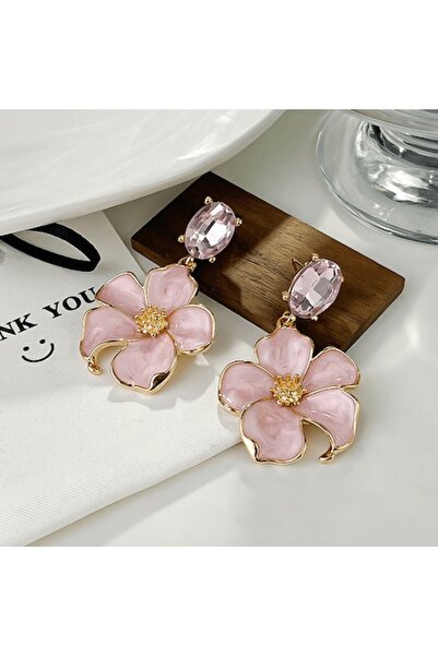 Polly Cercei stil retro cu floare roz și cristal în cutie de bijuterii