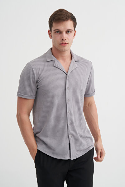 Cazador Regular Fit Örme Zigzag Dokulu Kısa Kol Gömlek