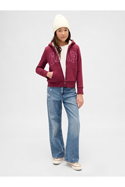 GAP Kız Çocuk Kırmızı Logo Fleece Fermuarlı Sweatshirt