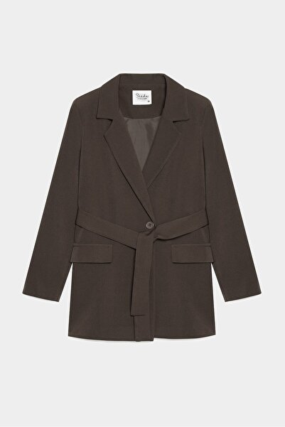 Saade Битър Браун Дамско сако с един копче, с пресечена предна част и колан
