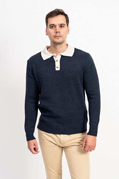 F&K Ανδρικό πλεκτό πουλόβερ με λαιμόκοψη δύο χρωμάτων