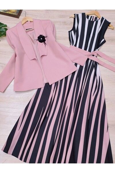 NHMODA Dubai and Crepe Fabric Jacket-Dress Tesetture Suit