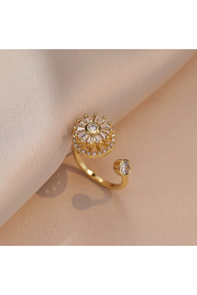 Polly Set bijuterii floare, placate cu aur de 18 K, cu pandantiv rotativ si strasuri