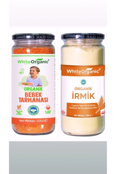 White Organic Bebek Tarhanası+Bebek İrmiği Ek Gıda Seti +6 Ay Organik Sertifi...