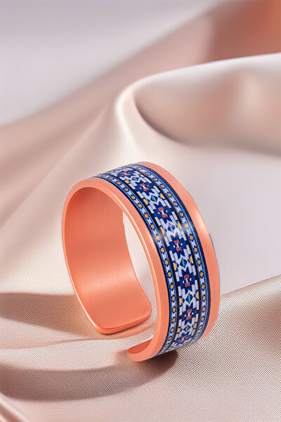 OSMANLI GÜMÜŞ Women's Copper Bracelet Ring Set - Sabina Model Special Edition Metal Box and Quartz Stone