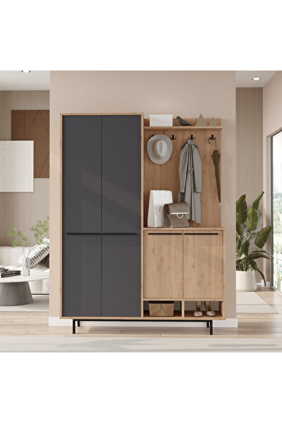 Yurupa Carmen Portmanto Vestiyer Ayakkabılık Metal Ayaklı Sepet-Antrasit CAR1-SA