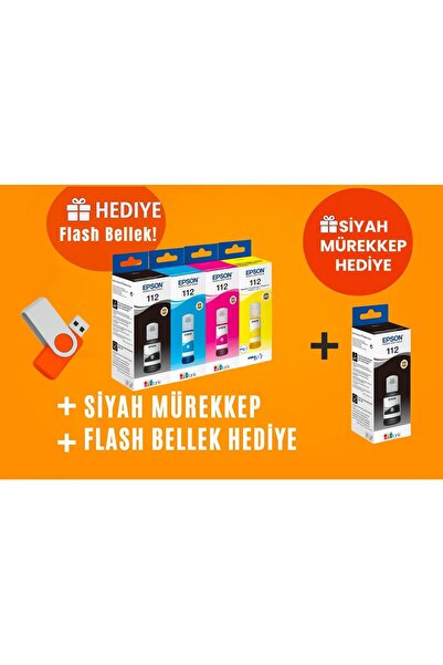EPSON 112 Ecotank M15140 Orjinal Mürekkep Seti + 1 Siyah Hediye 14u556