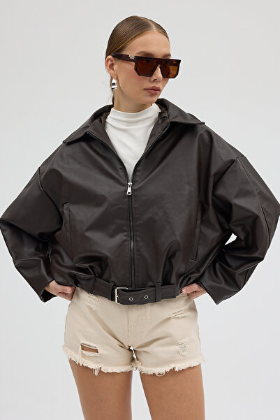 First Man Yeni Sezon P&B Oversize Bomber Deri Ceket