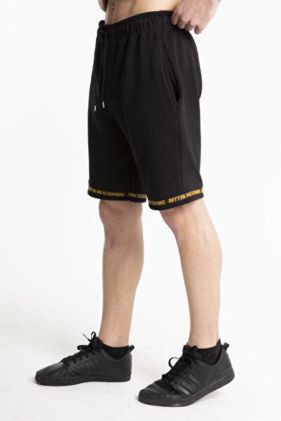 Mood Lab Ανδρικό σορτς με κανονική εφαρμογή μαύρο με δαντέλα με λεπτομέρειες