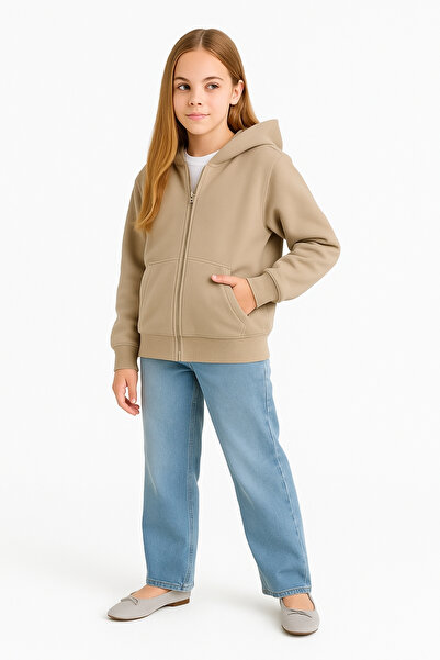 AHENGİM Girls - Boys Basic Zippered Thick 3 Thread Winter School Sweat Ak1815