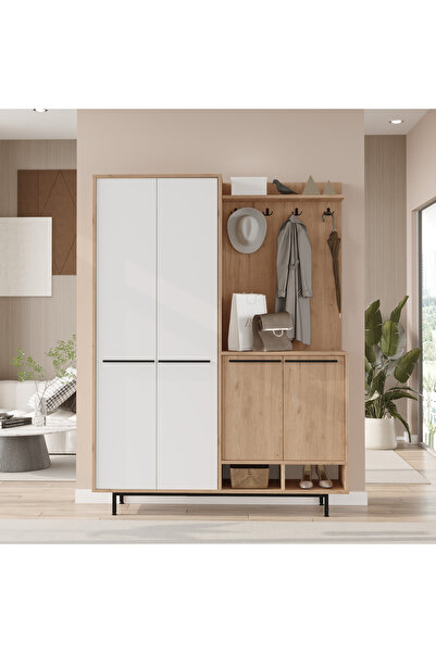 Yurupa Carmen Portmanto Vestiyer Ayakkabılık Metal Ayaklı Sepet-Beyaz CAR1-SW