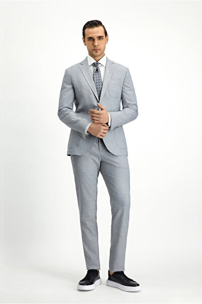 Kiğılı Super Slim Fit Ekstra Dar Kesim Desenli Beli Lastikli İpli Takım Elbise