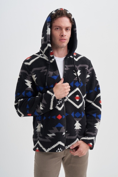 Cazador Ζακέτα με κουκούλα με vintage σχέδιο από γούνα κανονική εφαρμογή