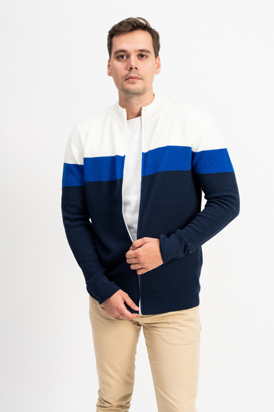F&K Чоловічий трикотажний кардиган з кольоровими вставками та блискавкою