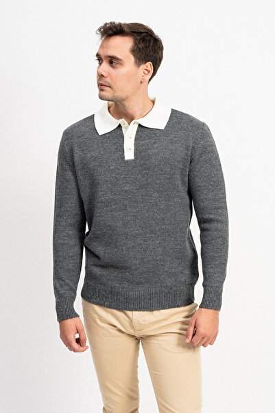 F&K Ανδρικό πλεκτό πουλόβερ με λαιμόκοψη δύο χρωμάτων