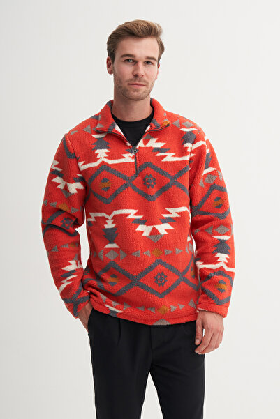 Cazador Світшот з прямим коміром, регулярного крою, з вінтажним візерунком і хутряною фактурою