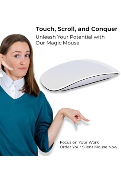 Glassology ماوس ماجيك - ماوس ضوئي لاسلكي أبيض قابل لإعادة الشحن متعدد اللمس