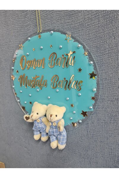 buketiket Arkası Boyalı Renkli Pleksi İkiz Bebek Hastane Bebek Çocuk Odası Kapı Süsü