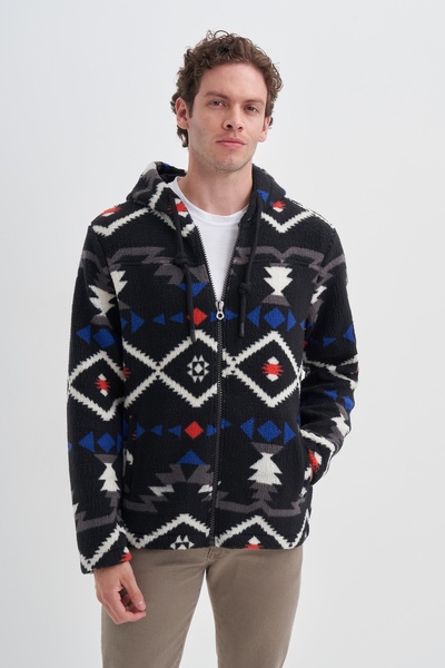 Cazador Ζακέτα με κουκούλα με vintage σχέδιο από γούνα κανονική εφαρμογή