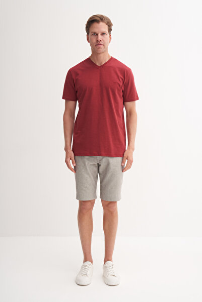 Cazador Slim Fit V Yaka Pamuklu Düz Tişört