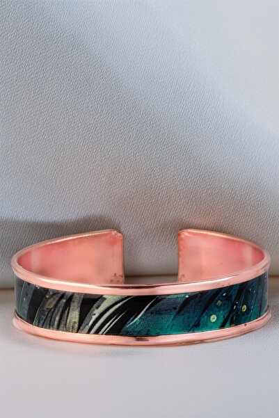 OSMANLI GÜMÜŞ Women's Copper Bracelet Ring Set - Arianna Model Special Edition Metal Box and Quartz Stone