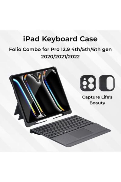 Glassology Ipad Pro 12.9" (2018–2021) Folio, Detachable Keyboard & Trackpad, Bilingual, W/ Screen Guard.